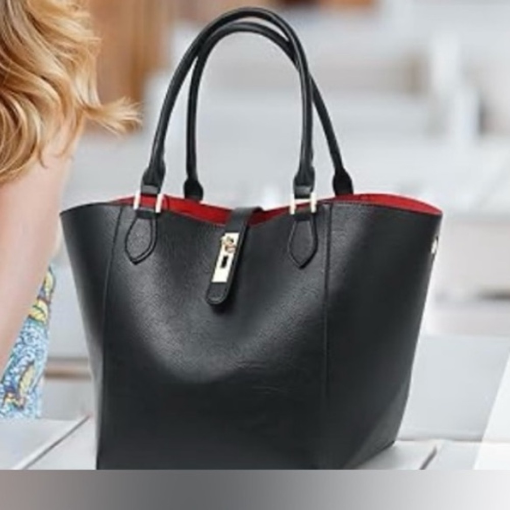 Elegant Black & Red Tote Bag WITH 2 Tone Guitar 🎸 Strap! NWT